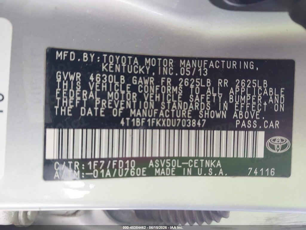 4T1BF1FKXDU703847 2013 TOYOTA CAMRY photo no. 9