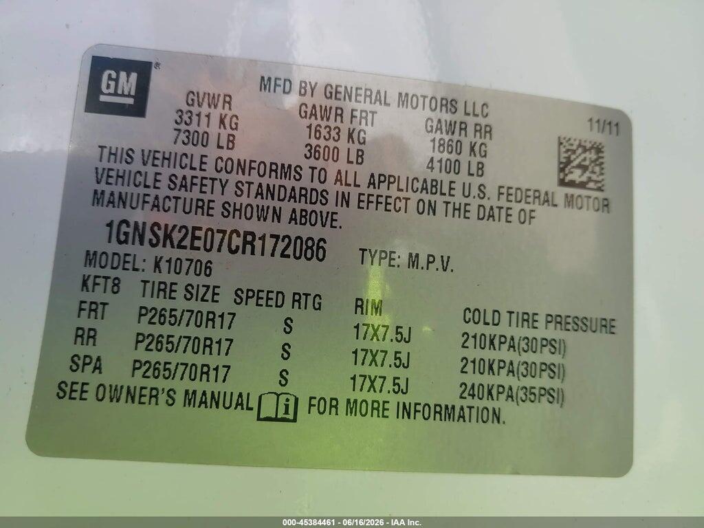 1GNSK2E07CR172086 2012 CHEVROLET TAHOE photo no. 9
