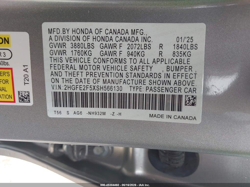 2HGFE2F5XSH566130 2025 HONDA CIVIC photo no. 9
