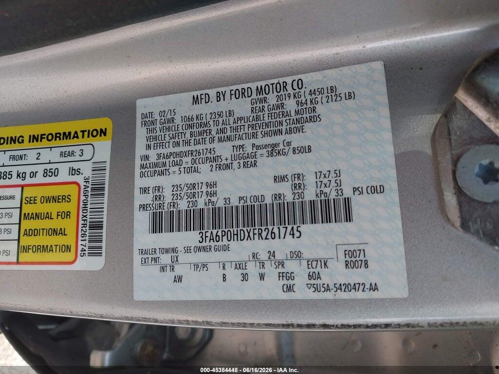 3FA6P0HDXFR261745 2015 FORD FUSION photo no. 9