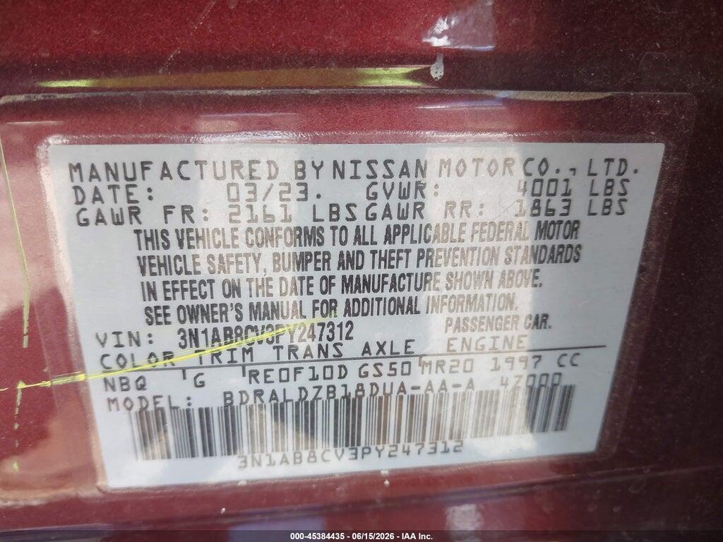 3N1AB8CV3PY247312 2023 NISSAN SENTRA photo no. 9
