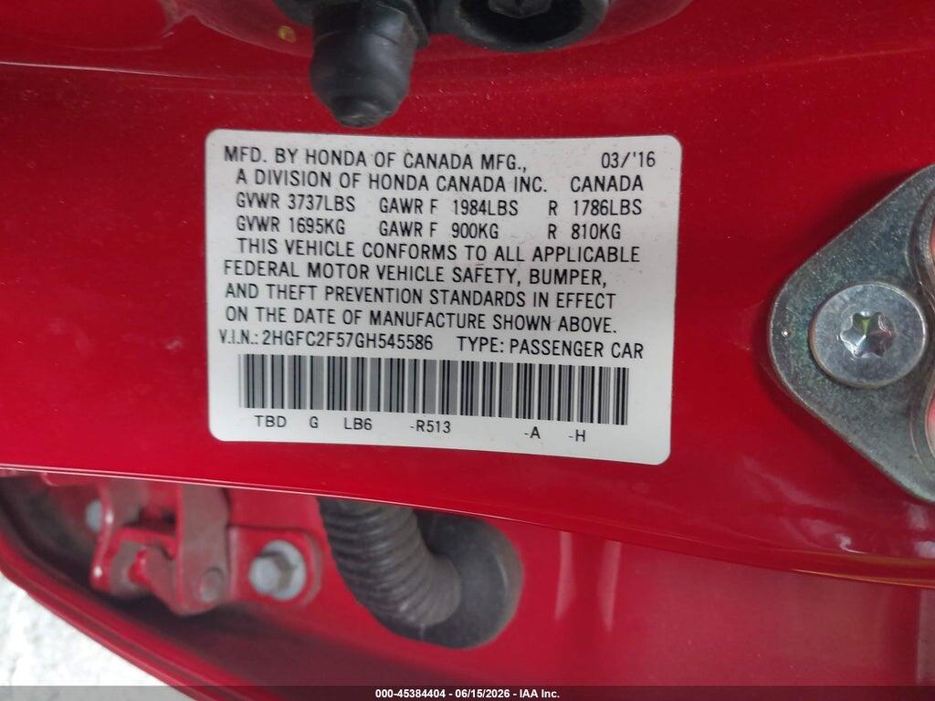 2HGFC2F57GH545586 2016 HONDA CIVIC photo no. 9