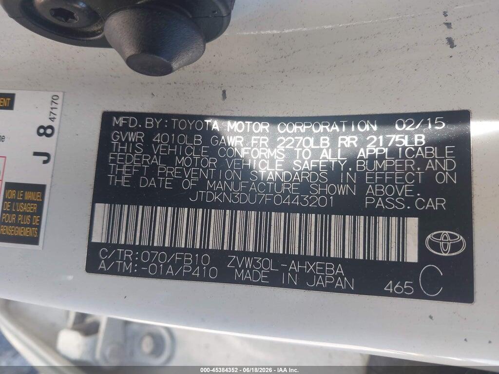 JTDKN3DU7F0443201 2015 TOYOTA PRIUS photo no. 9