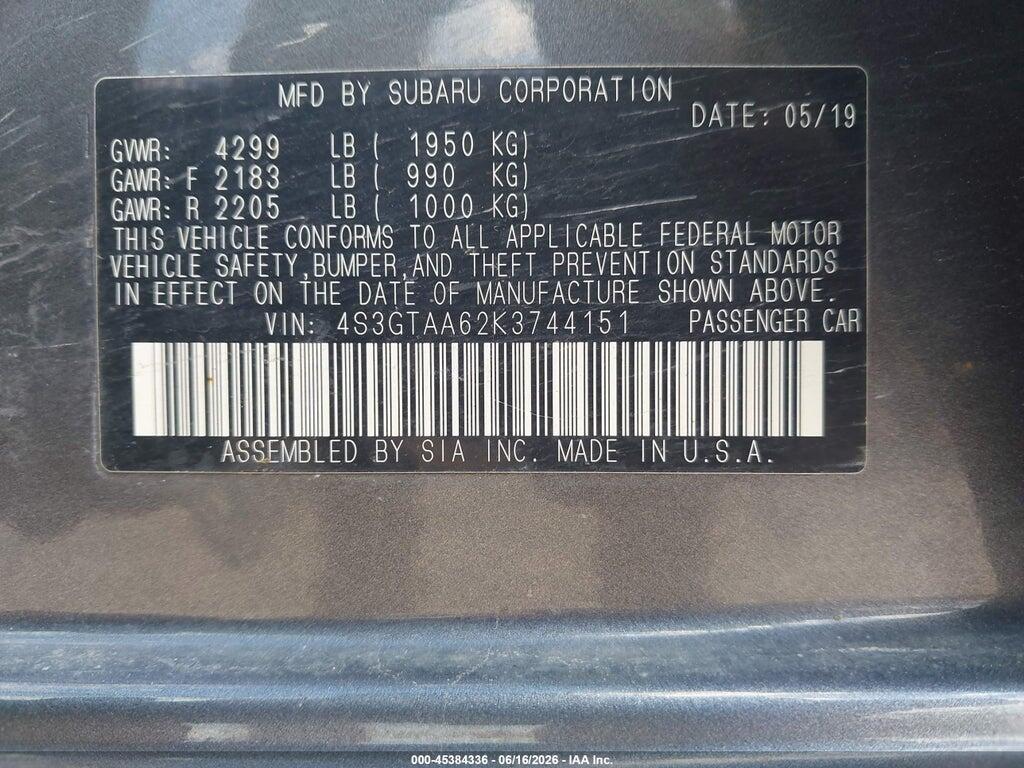 4S3GTAA62K3744151 2019 SUBARU IMPREZA photo no. 9