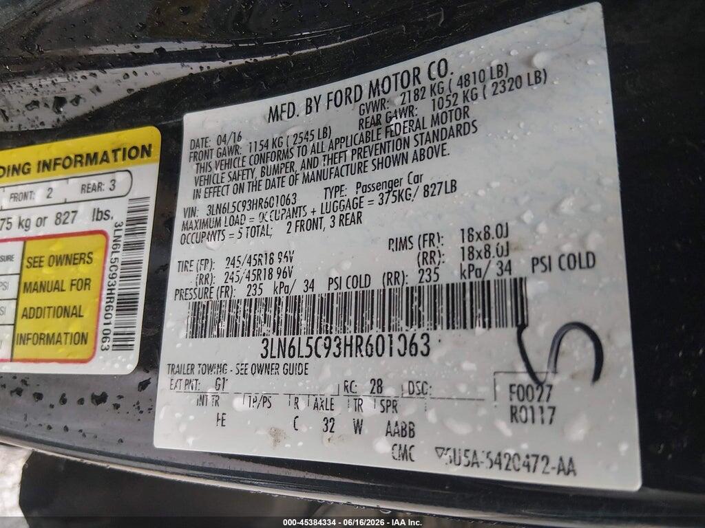 3LN6L5C93HR601063 2017 LINCOLN MKZ photo no. 9