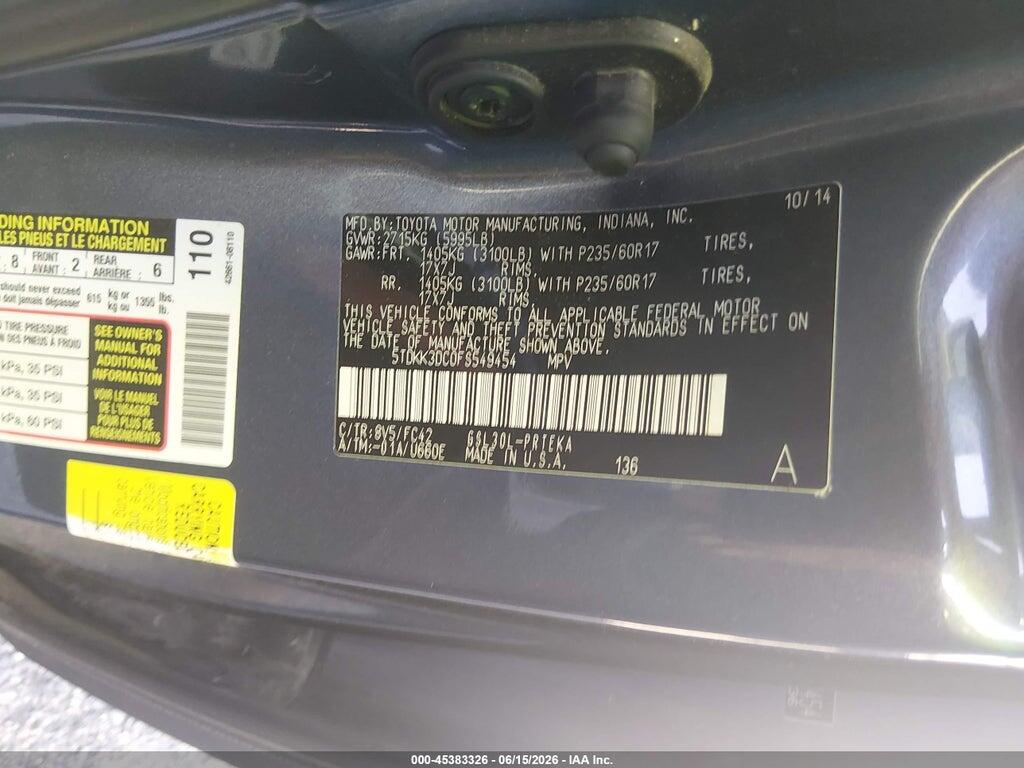 5TDKK3DC0FS549454 2015 TOYOTA SIENNA photo no. 9