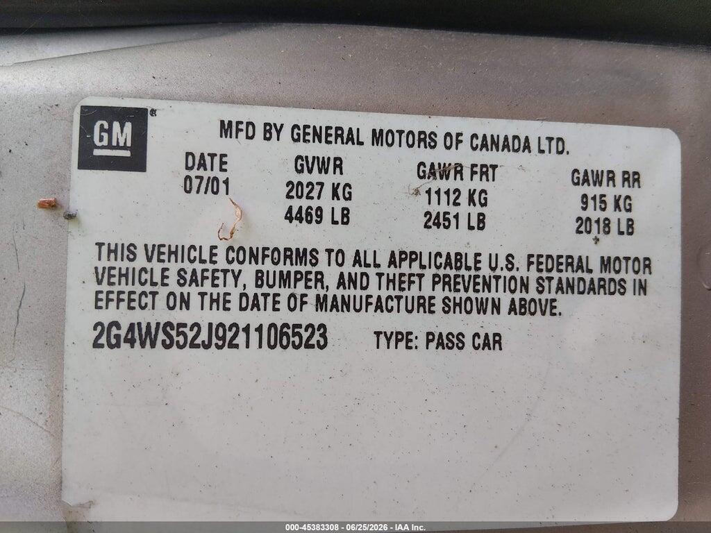 2G4WS52J921106523 2002 BUICK CENTURY photo no. 9