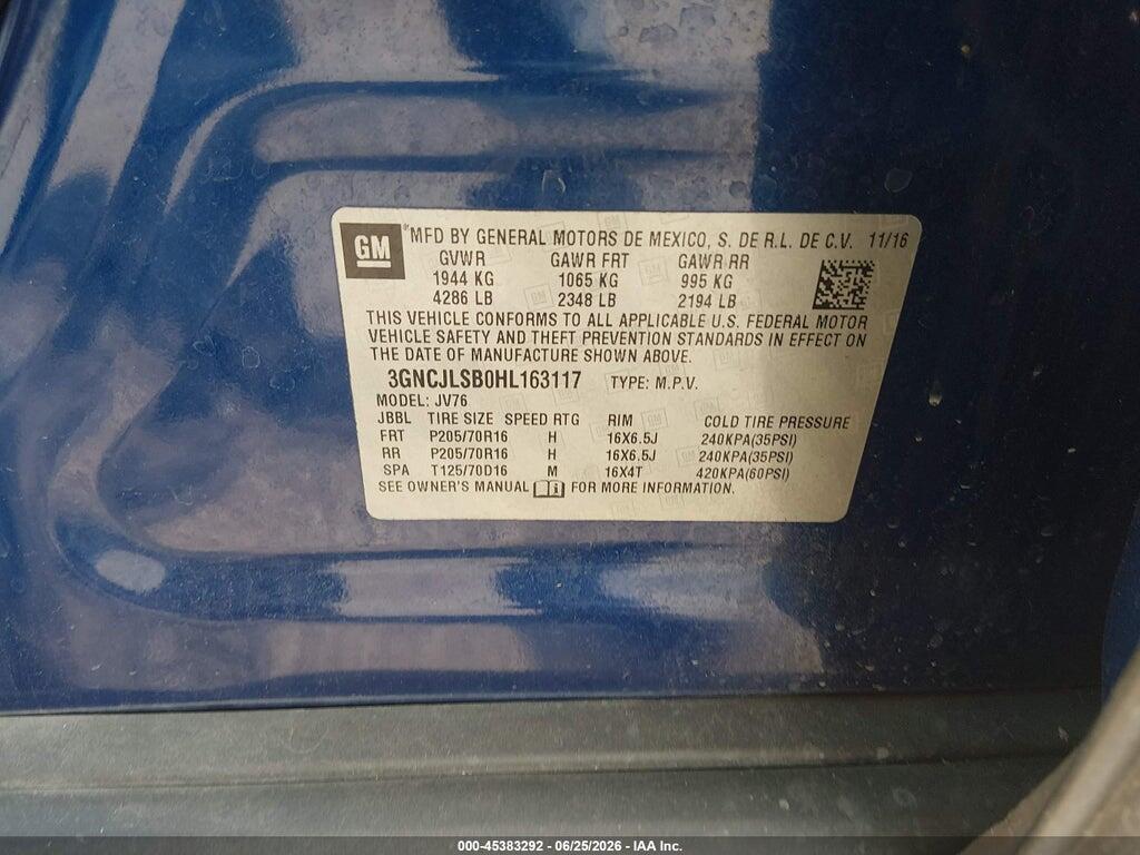 3GNCJLSB0HL163117 2017 CHEVROLET TRAX photo no. 9