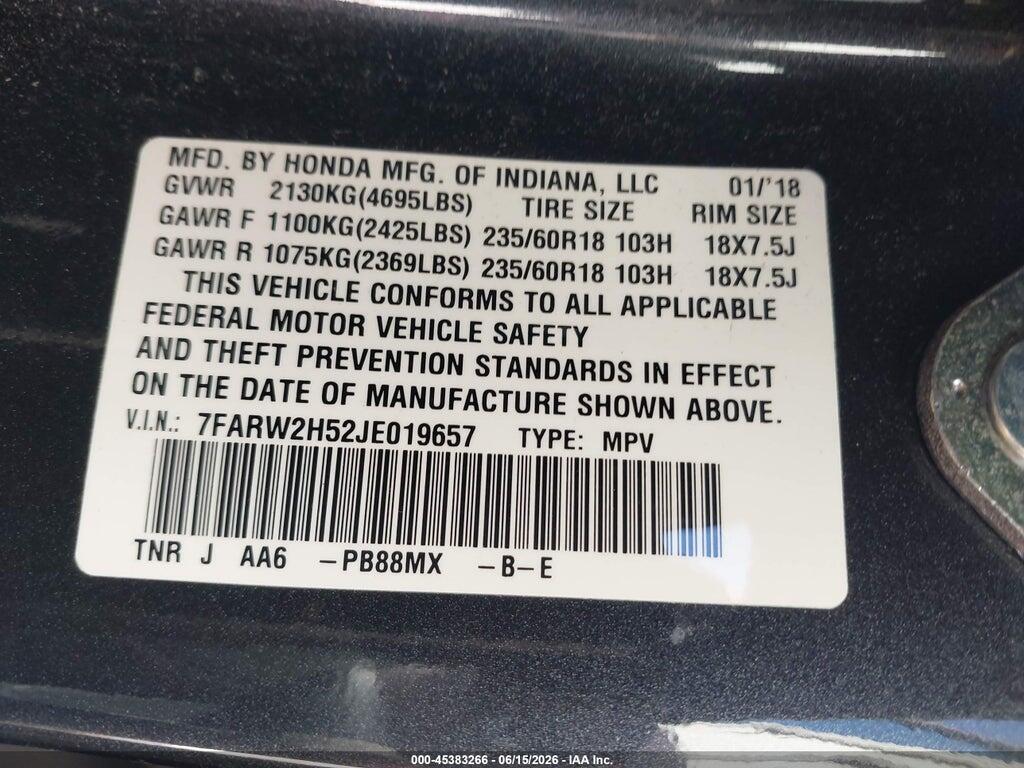 7FARW2H52JE019657 2018 HONDA CR-V photo no. 9