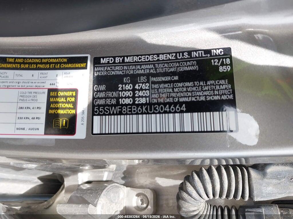 55SWF8EB6KU304664 2019 MERCEDES-BENZ C 300 photo no. 9