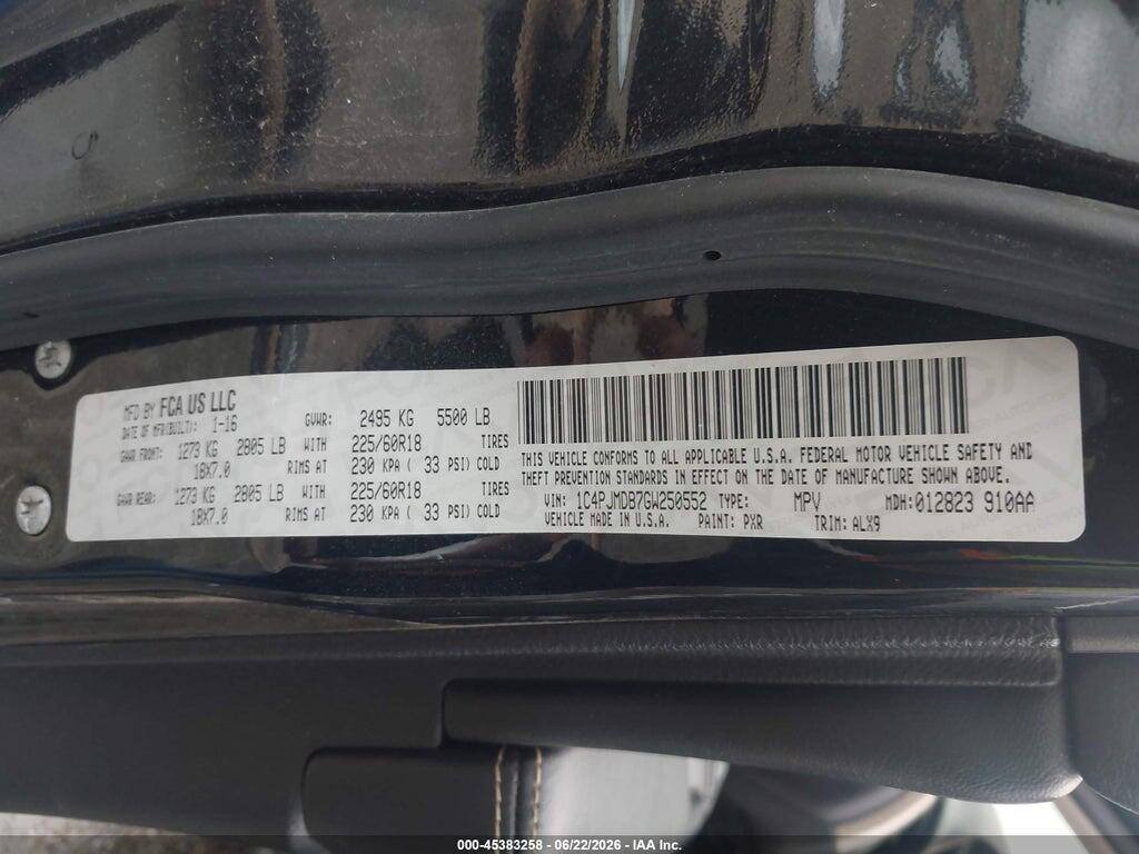 1C4PJMDB7GW250552 2016 JEEP CHEROKEE photo no. 9