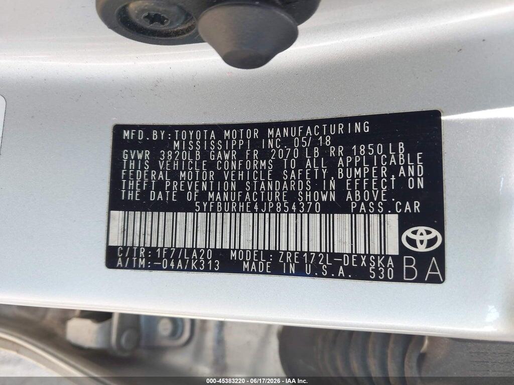 5YFBURHE4JP854370 2018 TOYOTA COROLLA photo no. 9