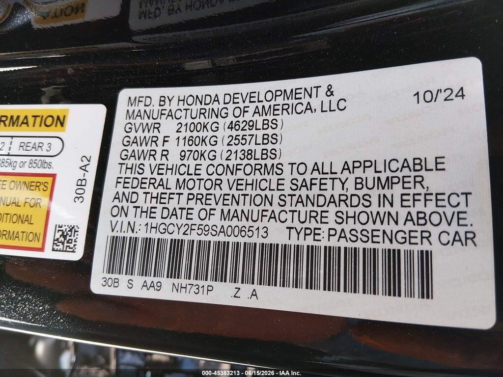 1HGCY2F59SA006513 2025 HONDA ACCORD HYBRID photo no. 9