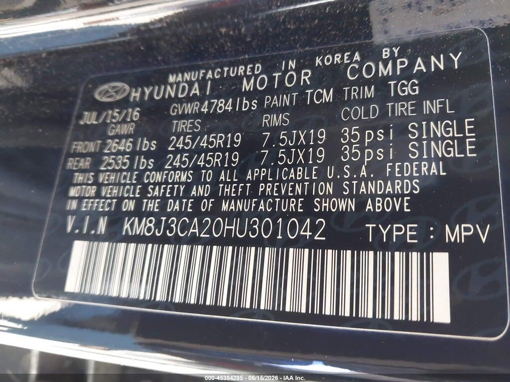 KM8J3CA20HU301042 2017 HYUNDAI TUCSON photo no. 9