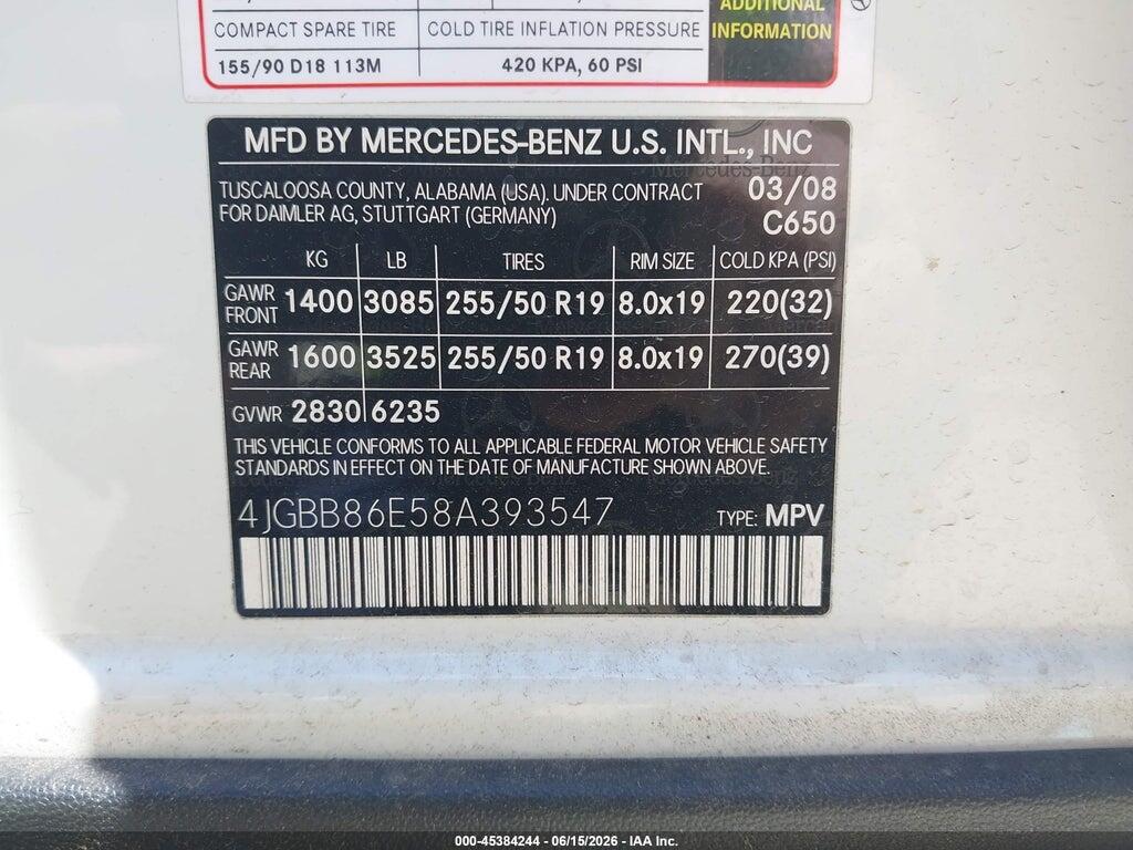 4JGBB86E58A393547 2008 MERCEDES-BENZ ML 350 photo no. 9