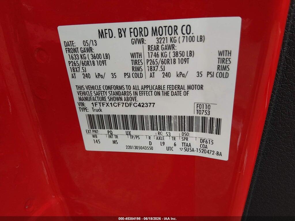 1FTFX1CF7DFC42377 2013 FORD F-150 photo no. 9
