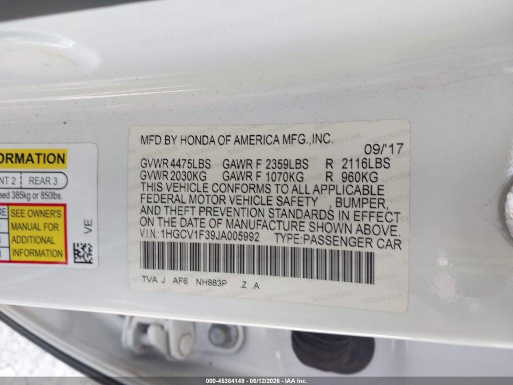 1HGCV1F39JA005992 2018 HONDA ACCORD photo no. 9
