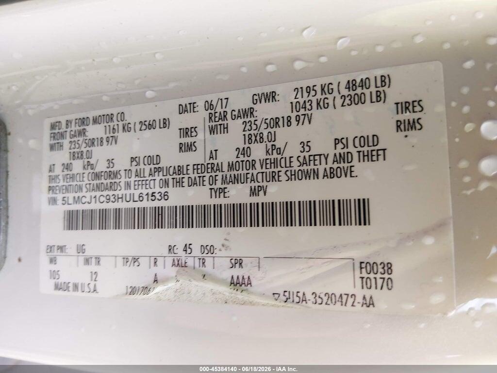 5LMCJ1C93HUL61536 2017 LINCOLN MKC photo no. 9
