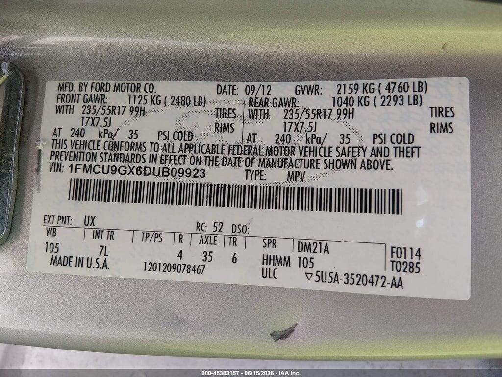 1FMCU9GX6DUB09923 2013 FORD ESCAPE photo no. 9