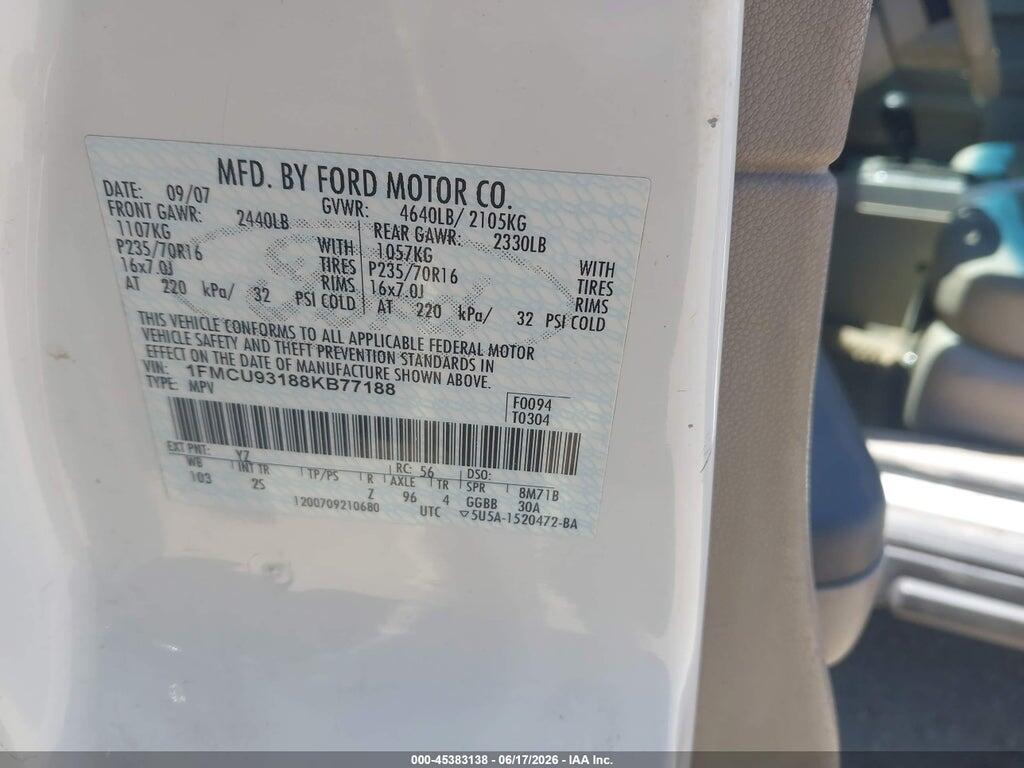 1FMCU93188KB77188 2008 FORD ESCAPE photo no. 9