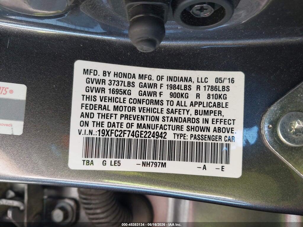19XFC2F74GE224942 2016 HONDA CIVIC photo no. 9