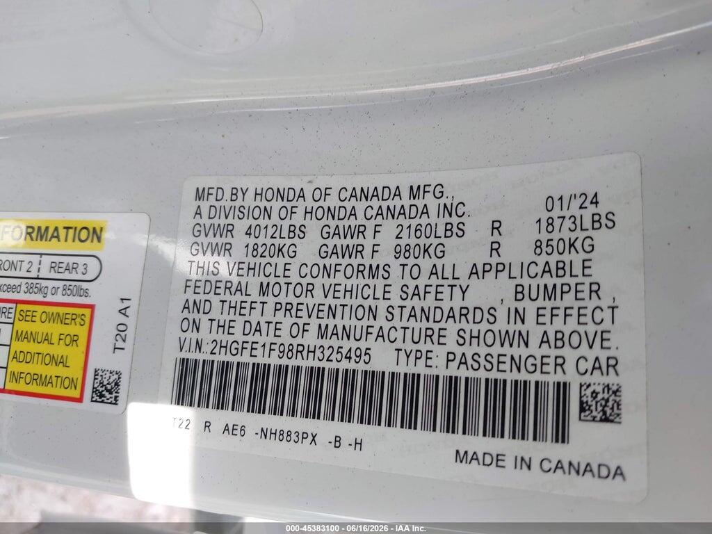 2HGFE1F98RH325495 2024 HONDA CIVIC photo no. 9