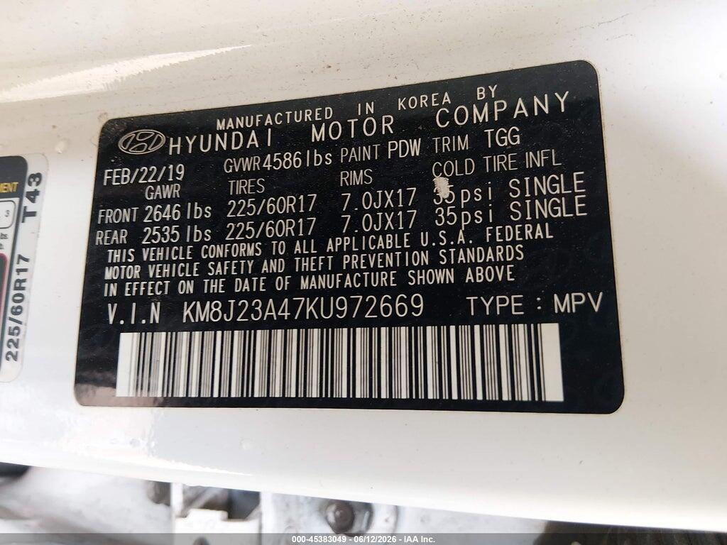 KM8J23A47KU972669 2019 HYUNDAI TUCSON photo no. 9