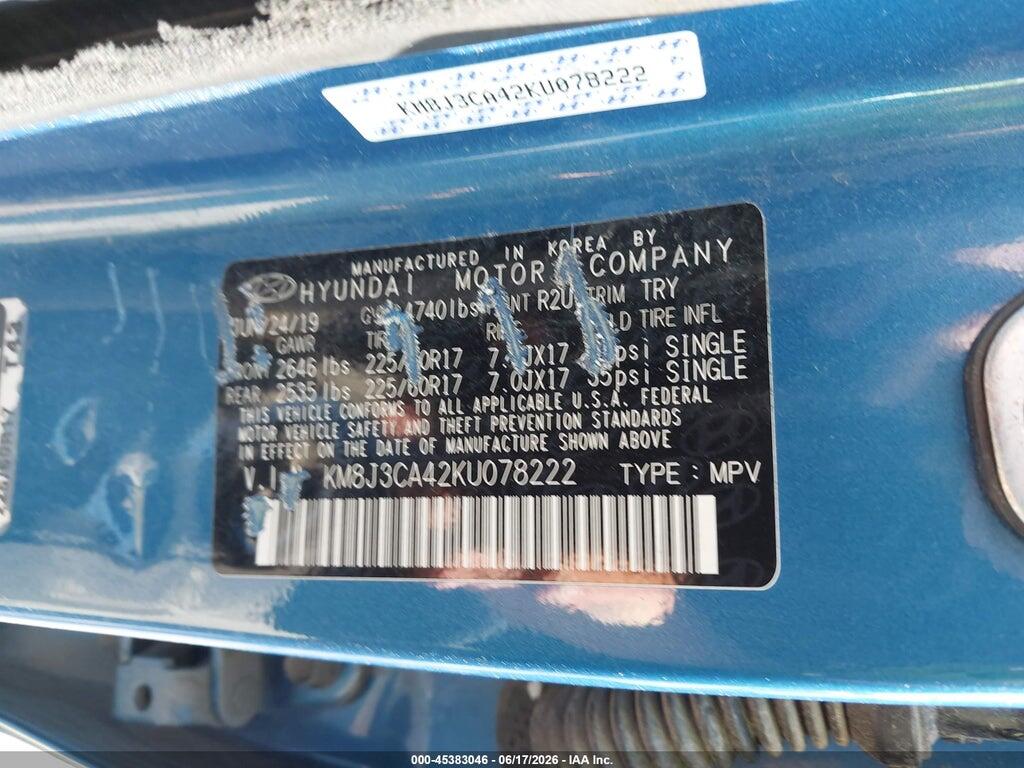 KM8J3CA42KU078222 2019 HYUNDAI TUCSON photo no. 9