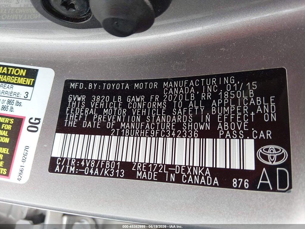 2T1BURHE9FC342336 2015 TOYOTA COROLLA photo no. 9