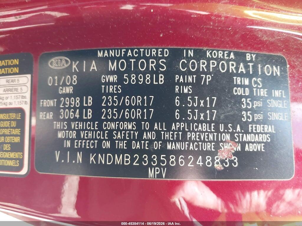 KNDMB233586248833 2008 KIA SEDONA photo no. 9