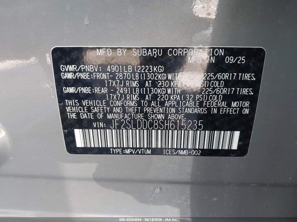 JF2SLDDC8SH615235 2025 SUBARU FORESTER photo no. 9