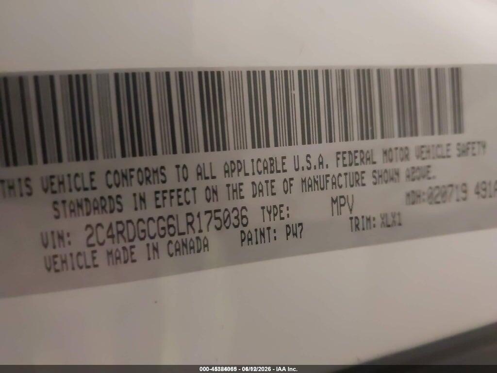 2C4RDGCG6LR175036 2020 DODGE GRAND CARAVAN photo no. 9