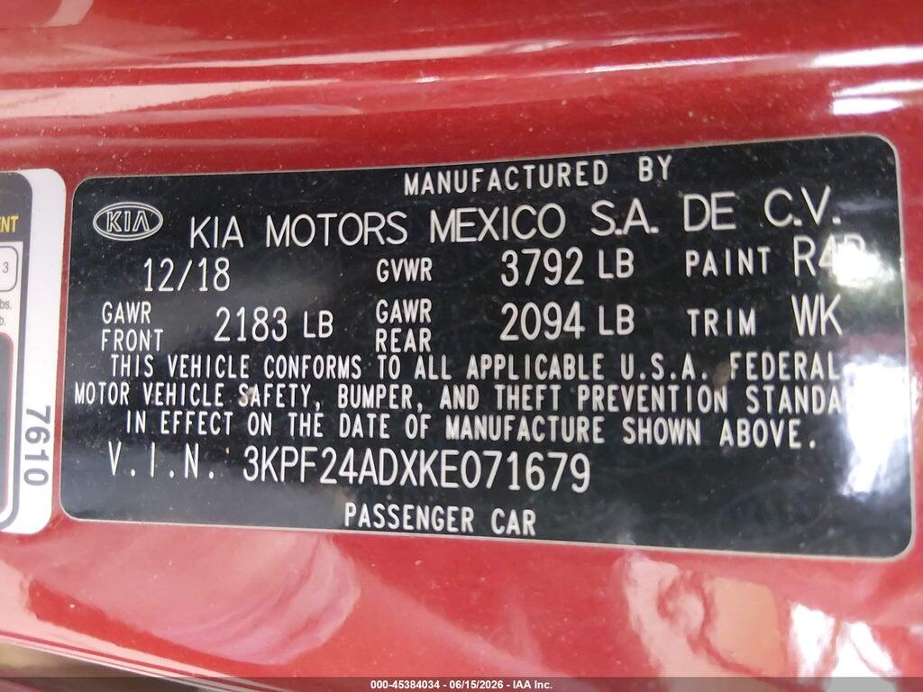 3KPF24ADXKE071679 2019 KIA FORTE photo no. 9
