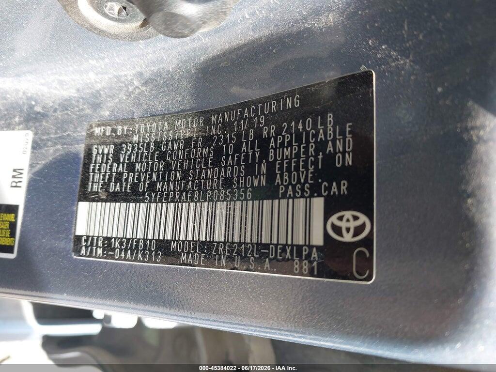 5YFEPRAE8LP085356 2020 TOYOTA COROLLA photo no. 9