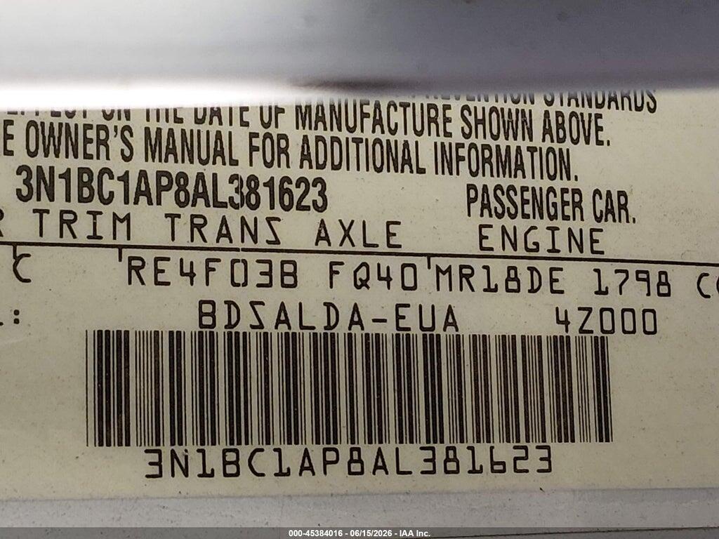 3N1BC1AP8AL381623 2010 NISSAN VERSA photo no. 9