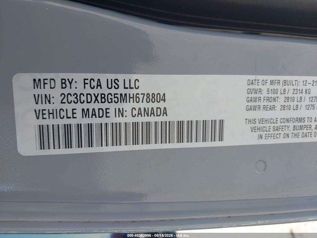 2C3CDXBG5MH678804 2021 DODGE CHARGER photo no. 9