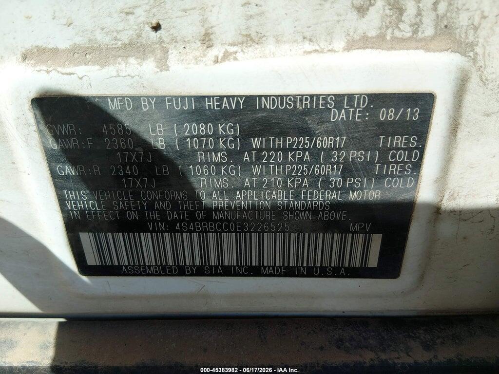 4S4BRBCC0E3226525 2014 SUBARU OUTBACK photo no. 9