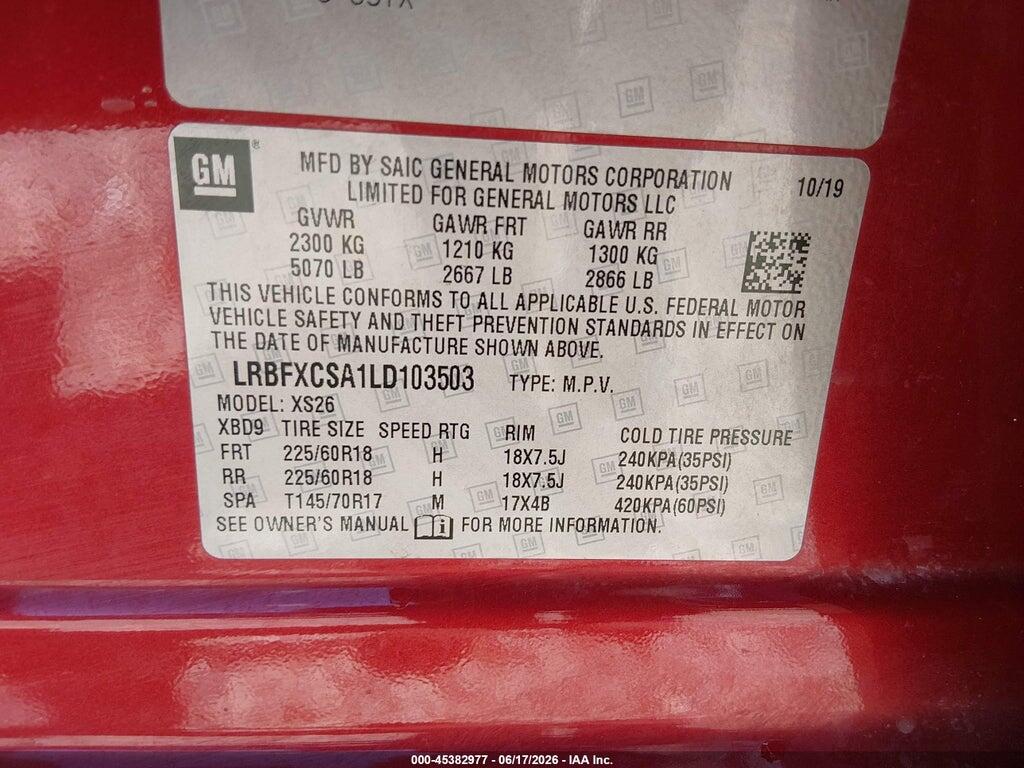 LRBFXCSA1LD103503 2020 BUICK ENVISION photo no. 9
