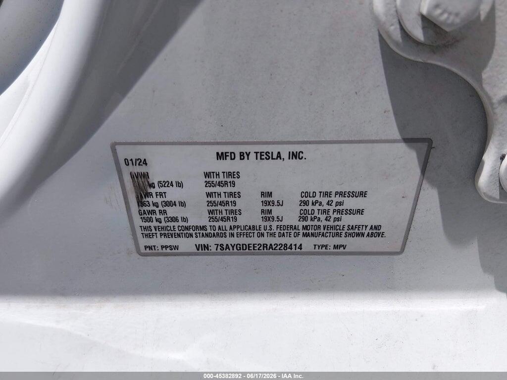 7SAYGDEE2RA228414 2024 TESLA MODEL Y photo no. 9