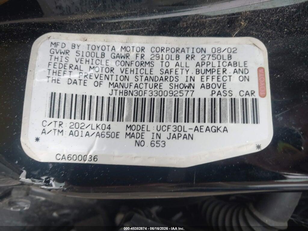 JTHBN30F330092577 2003 LEXUS LS 430 photo no. 9