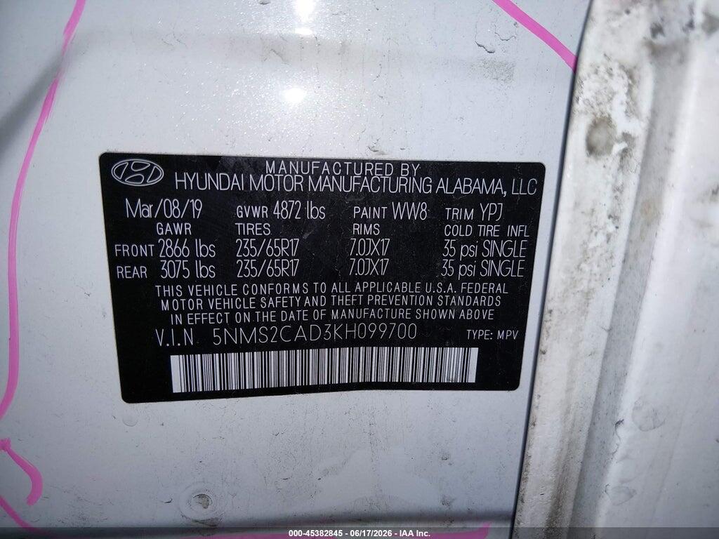 5NMS2CAD3KH099700 2019 HYUNDAI SANTA FE photo no. 9