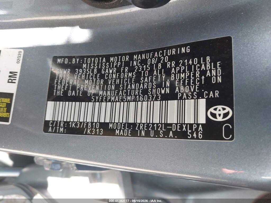 5YFEPMAE5MP160373 2021 TOYOTA COROLLA photo no. 9