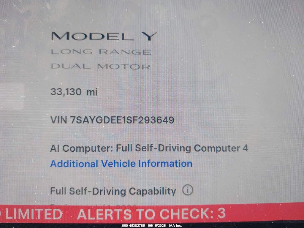 7SAYGDEE1SF293649 2025 TESLA MODEL Y photo no. 7
