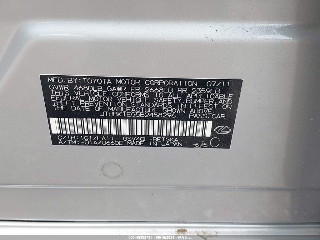 JTHBK1EG5B2458296 2011 LEXUS ES 350 photo no. 9