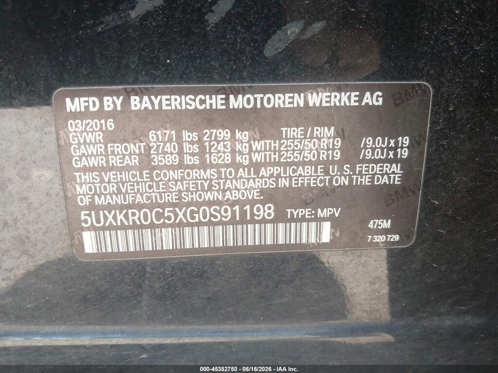 5UXKR0C5XG0S91198 2016 BMW X5 photo no. 9