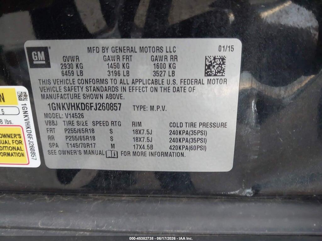 1GNKVHKD6FJ260857 2015 CHEVROLET TRAVERSE photo no. 9