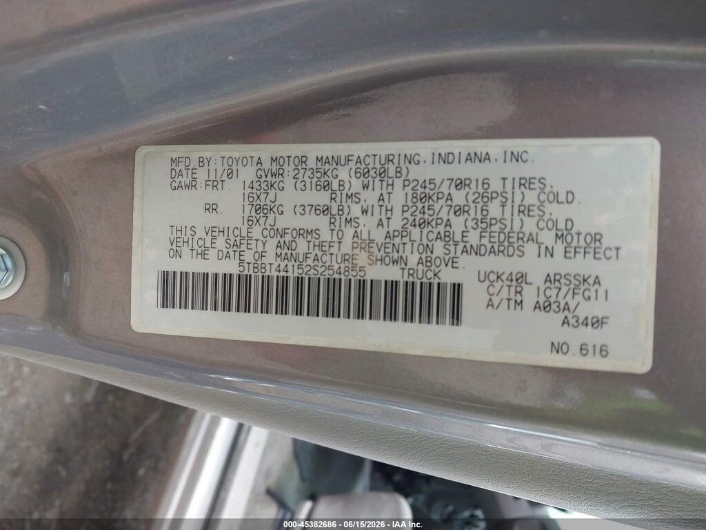 5TBBT44152S254855 2002 TOYOTA TUNDRA photo no. 9
