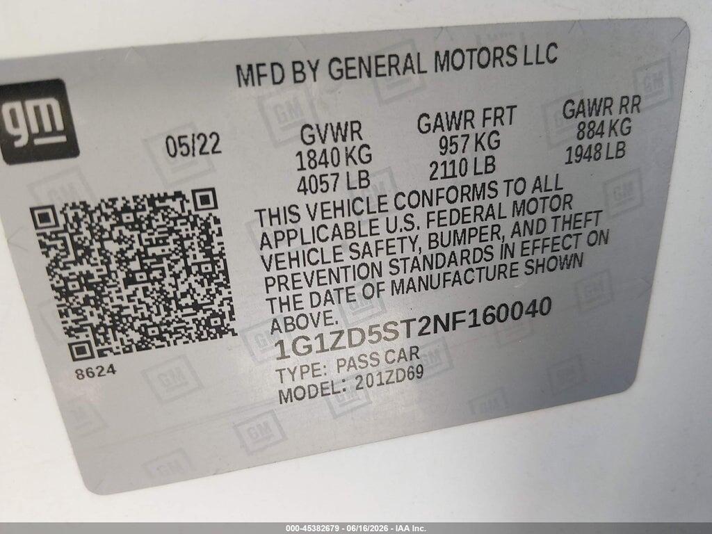 1G1ZD5ST2NF160040 2022 CHEVROLET MALIBU photo no. 9