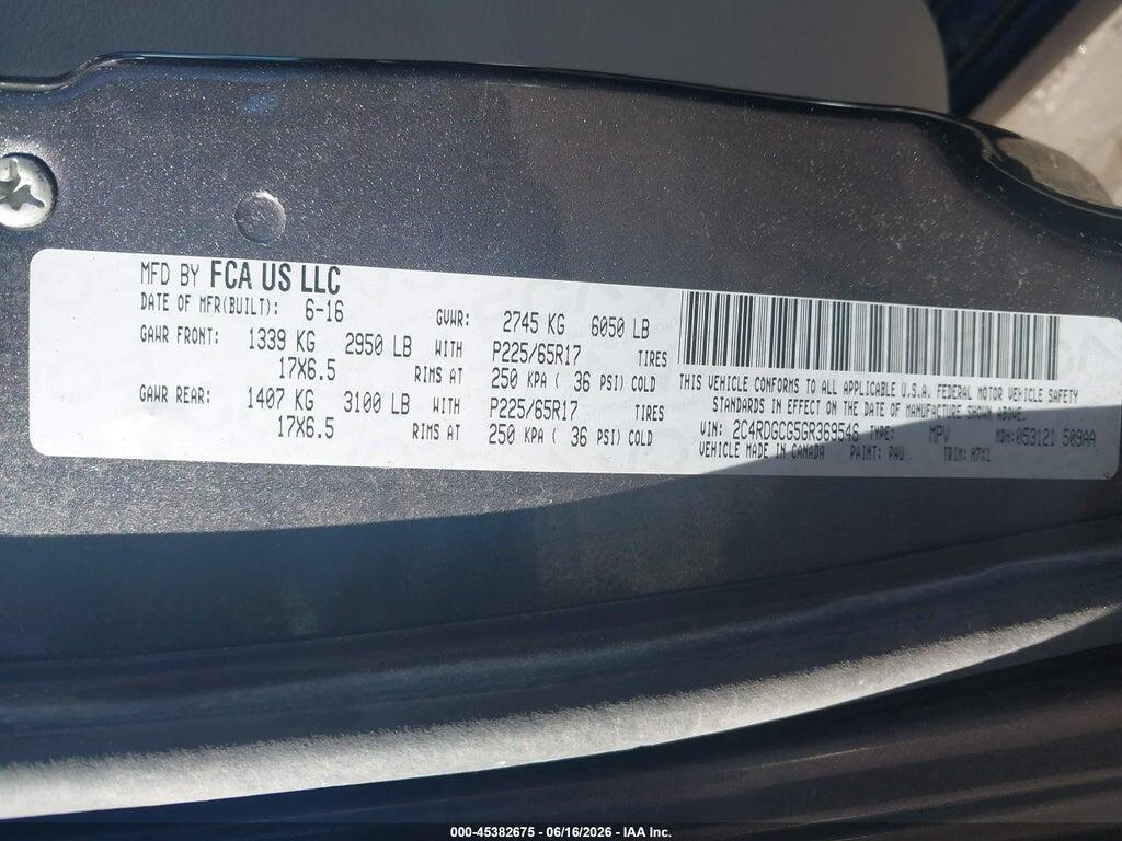 2C4RDGCG5GR369546 2016 DODGE GRAND CARAVAN photo no. 9