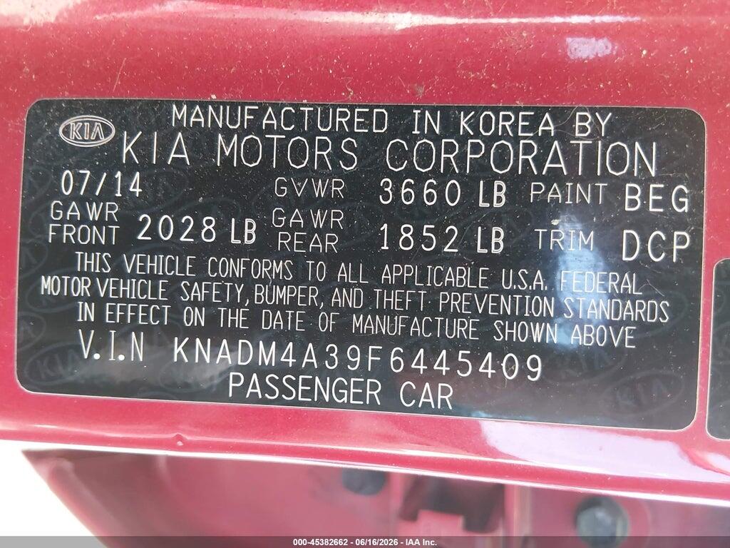 KNADM4A39F6445409 2015 KIA RIO photo no. 9